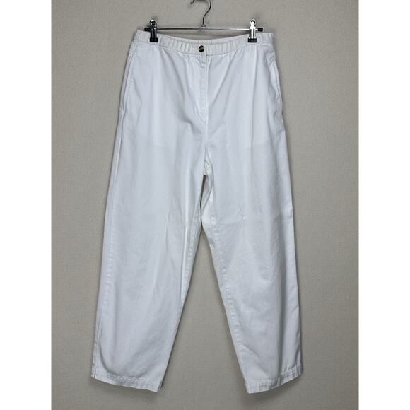 Talbots Women’s White Pants Loose Fit Size 6 Elastic Waist 100% Cotton - Picture 1 of 16